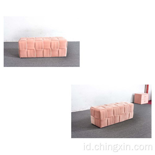 Pink Beludru Penyimpanan Ottoman Furniture Ruang Tamu
